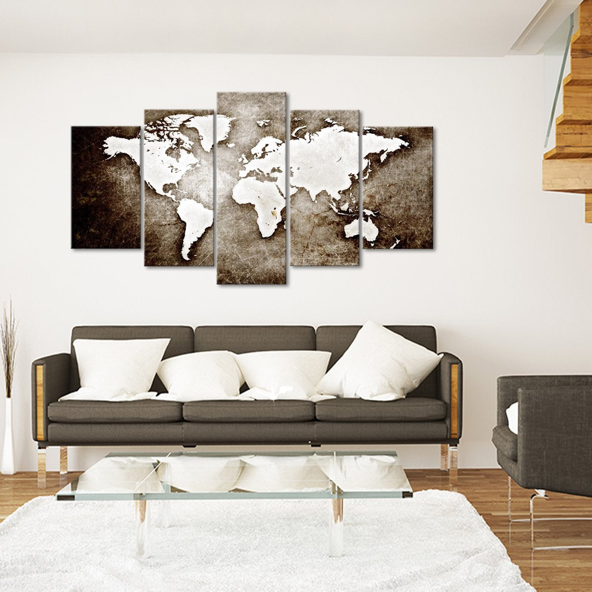 Textured Grunge World Map Multi Panel Canvas Wall Art