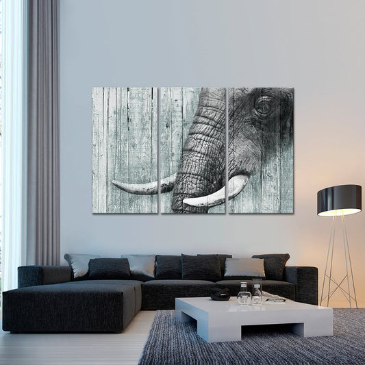 Wooden Elephant Close Up Multi Panel Canvas Wall Art