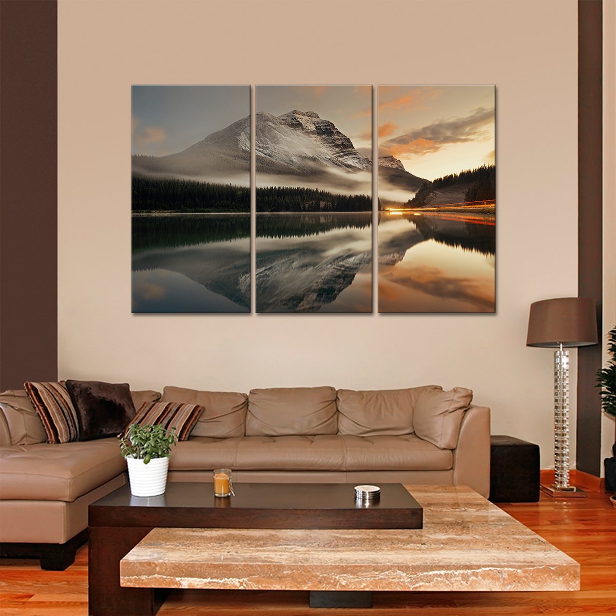 Lake at Sunset Multi Panel Canvas Wall Art