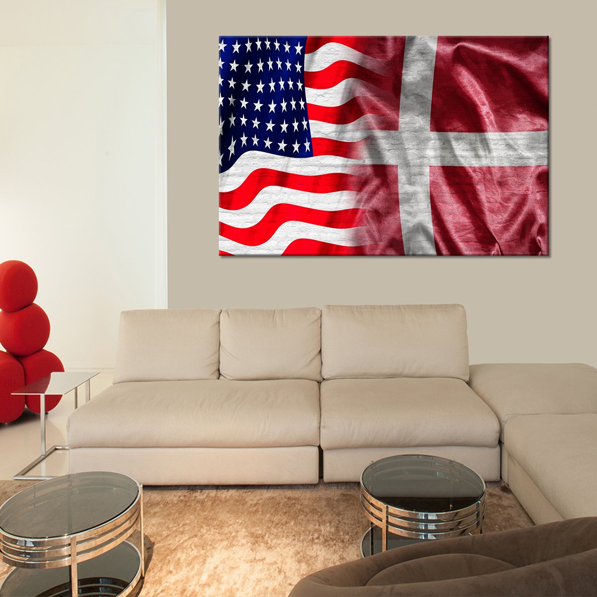 USA And Denmark Flag Multi Panel Canvas Wall Art