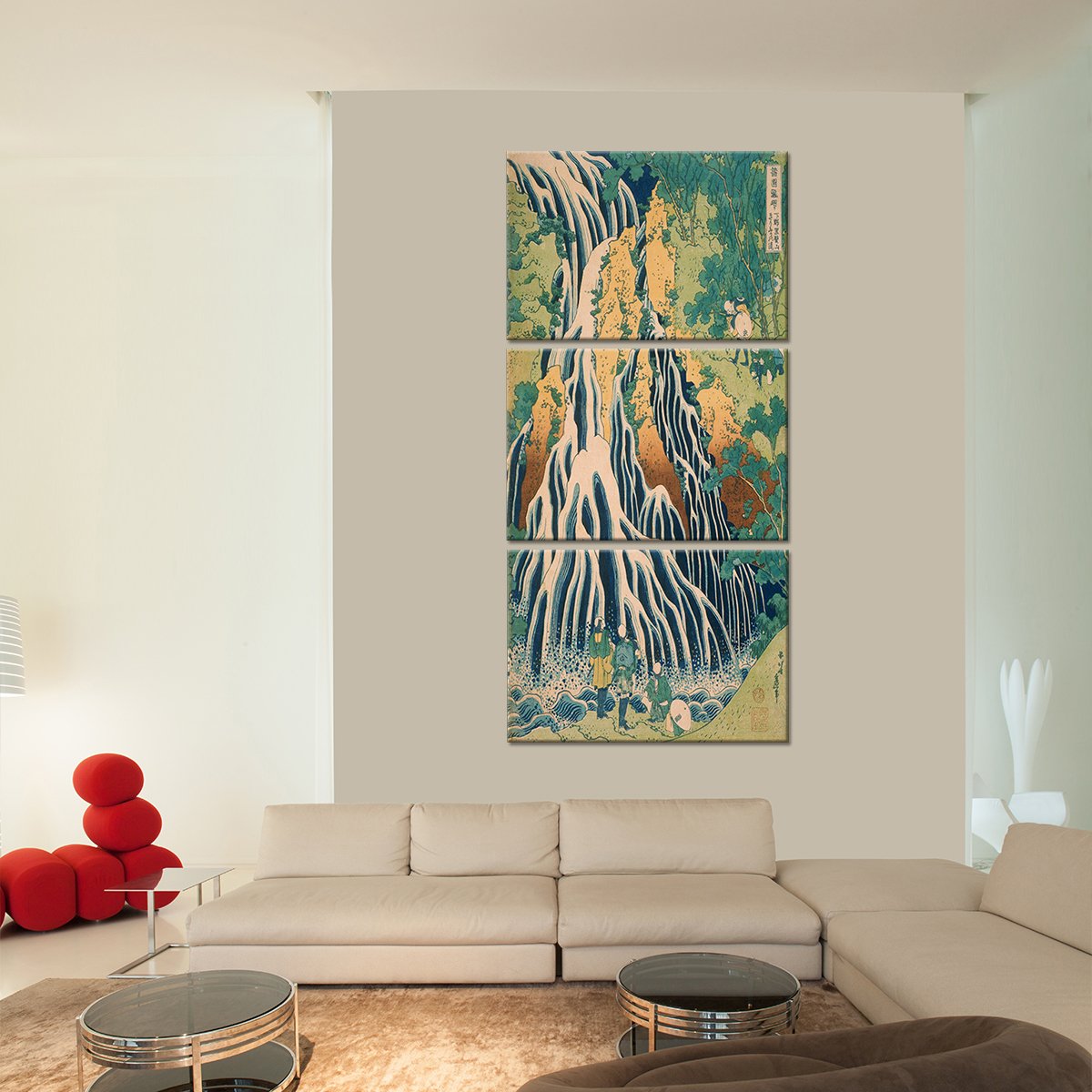 Pilgrims At Kirifuri Waterfall Multi Panel Canvas Wall Art
