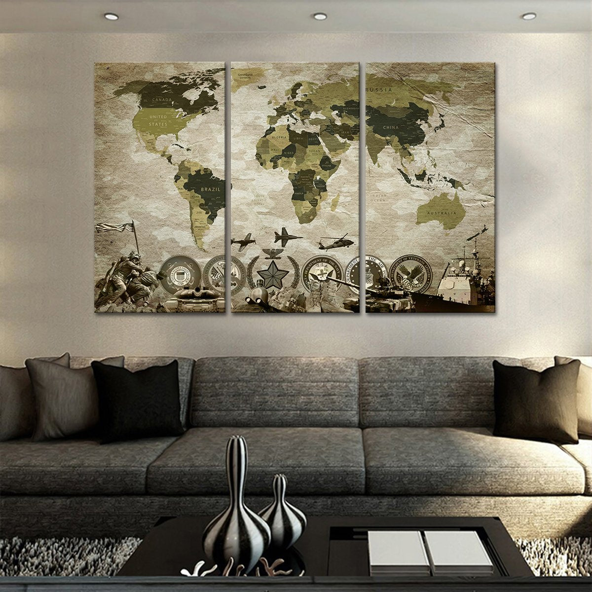 Camouflage World Map Masterpiece Multi Panel Canvas Wall Art