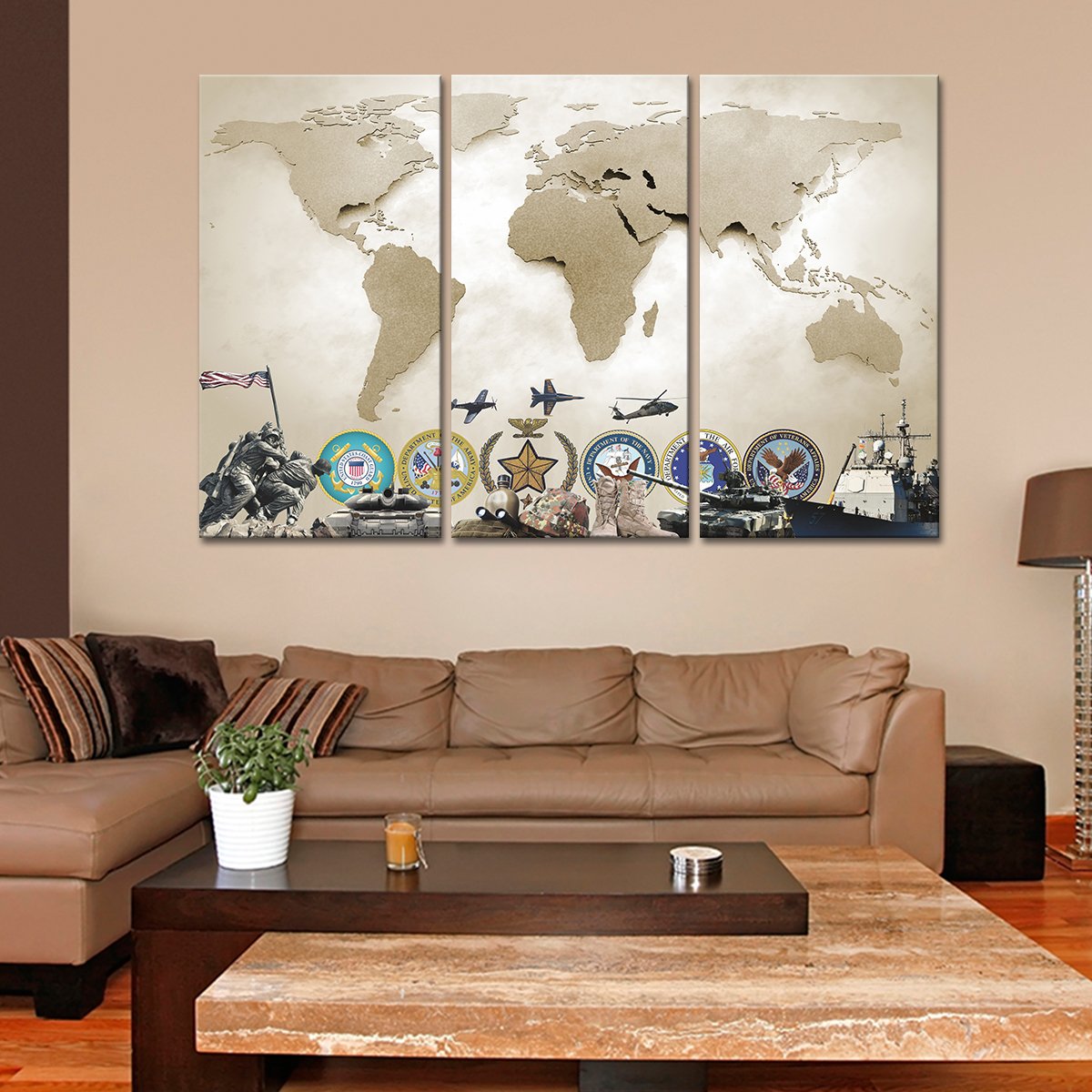 Army World Map Masterpiece Multi Panel Canvas Wall Art
