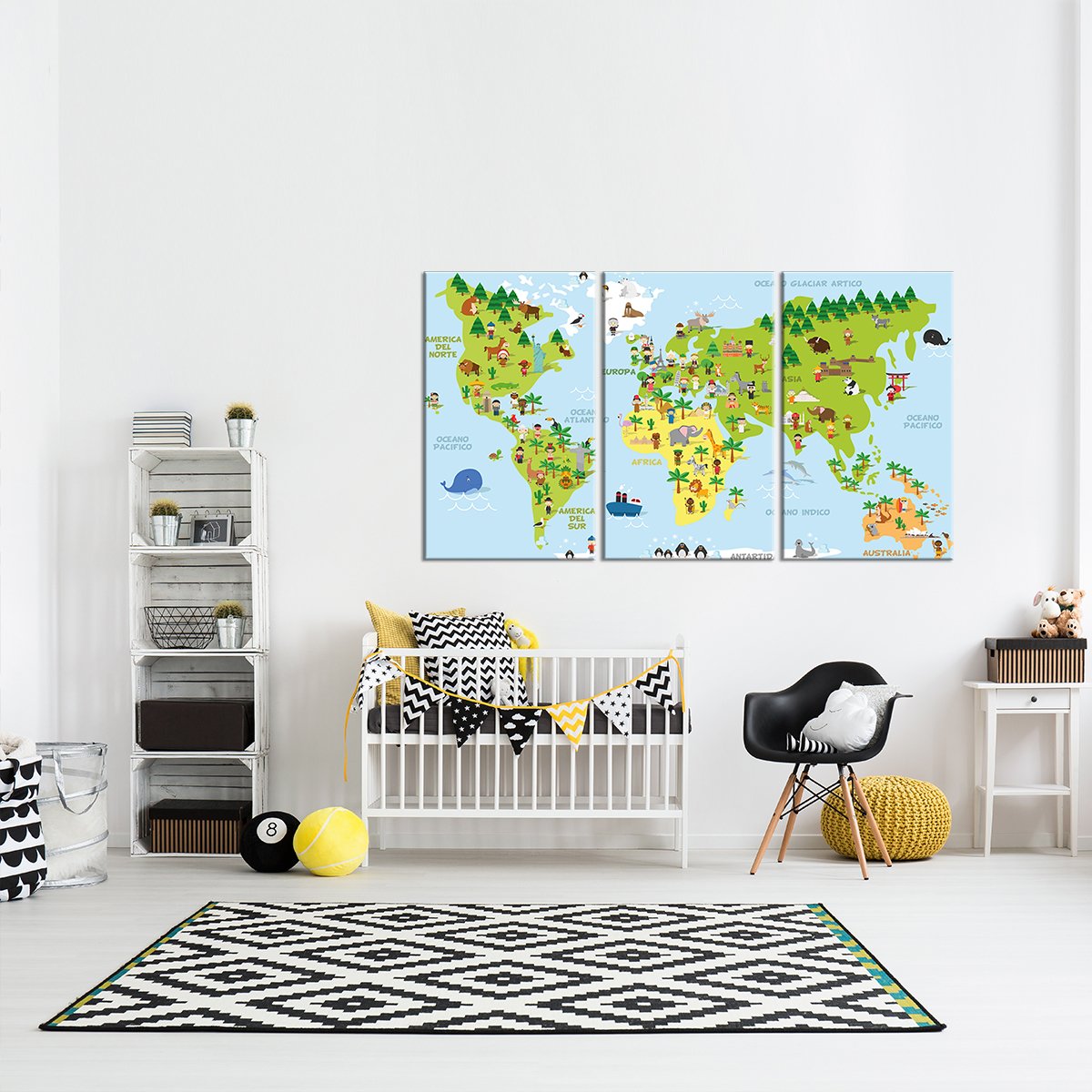 Funny Cartoon World Map Multi Panel Canvas Wall Art