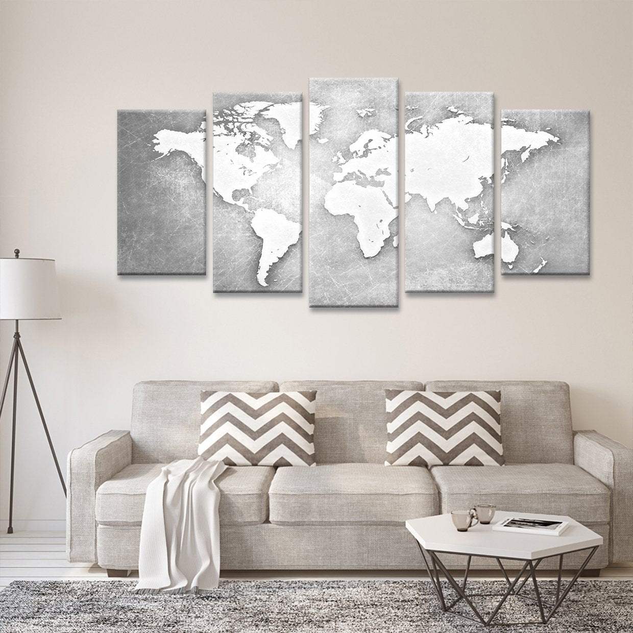 Platinum World Map Multi Panel Canvas Wall Art