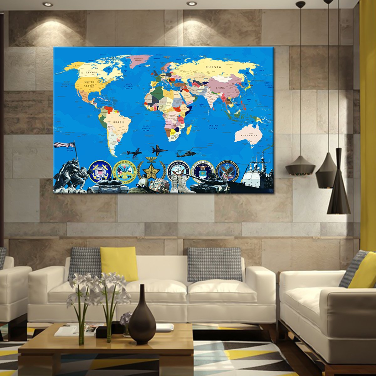 Armed Forces World Map Masterpiece Multi Panel Canvas Wall Art
