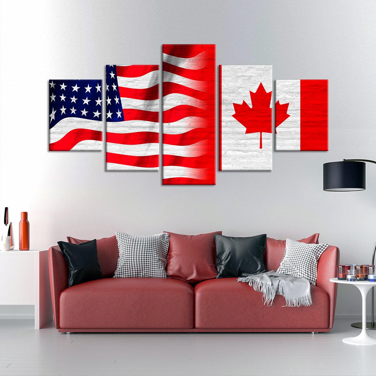 American And Canadian Flag Multi Panel Canvas Wall Art
