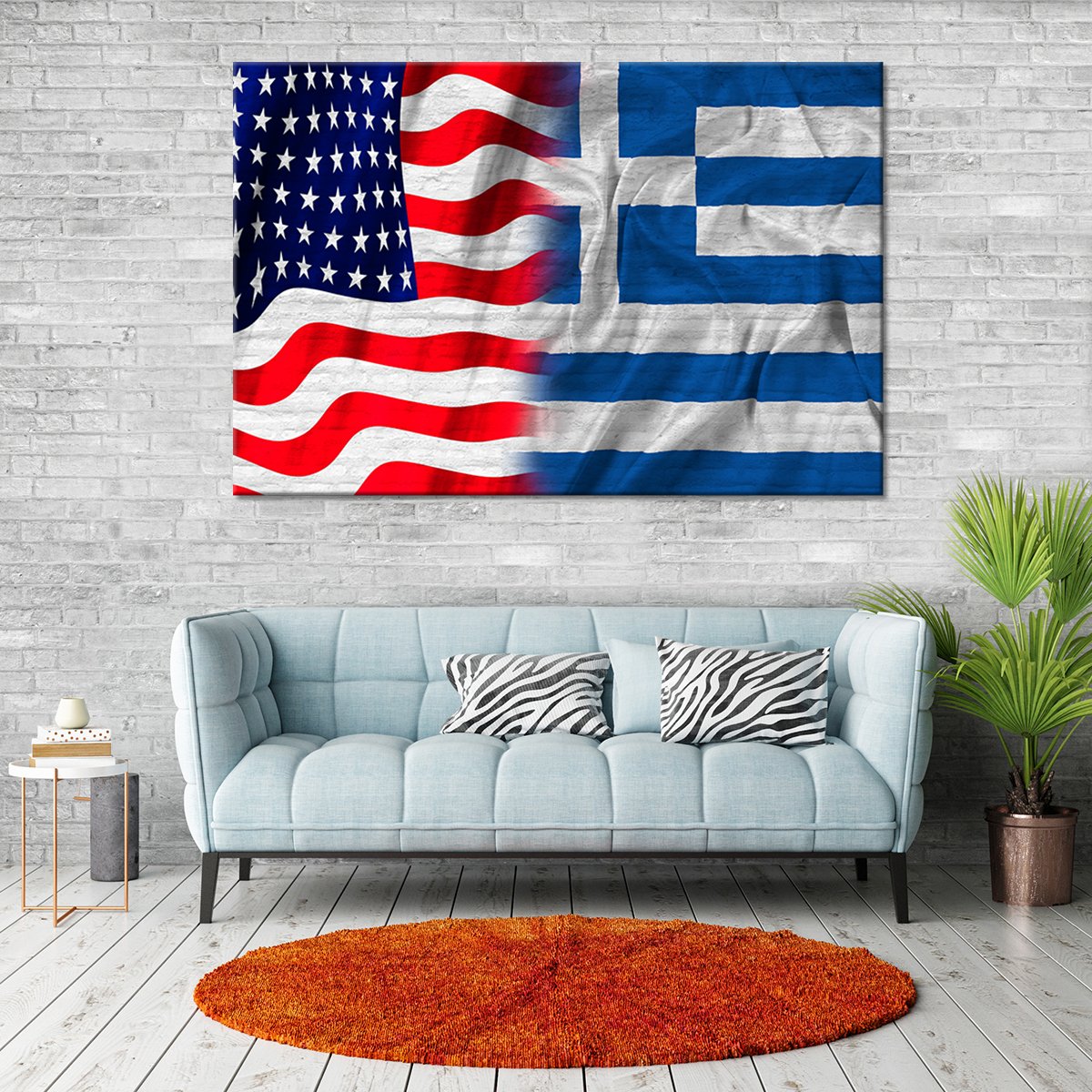 USA and Greece Flag Multi Panel Canvas Wall Art