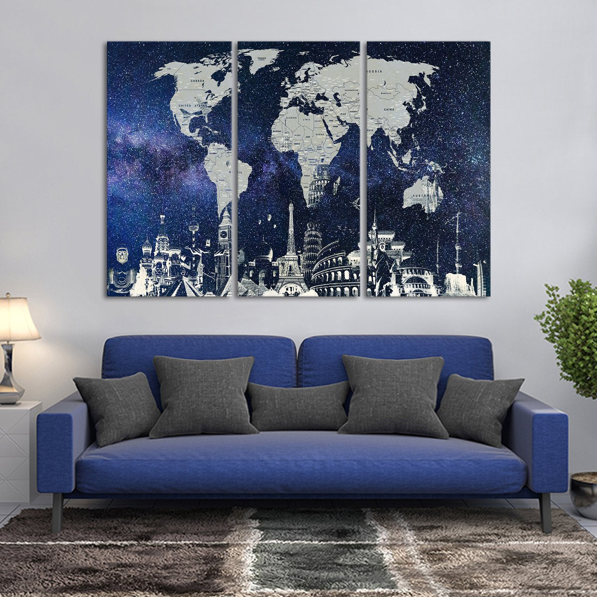 Starry World Map Masterpiece Multi Panel Canvas Wall Art