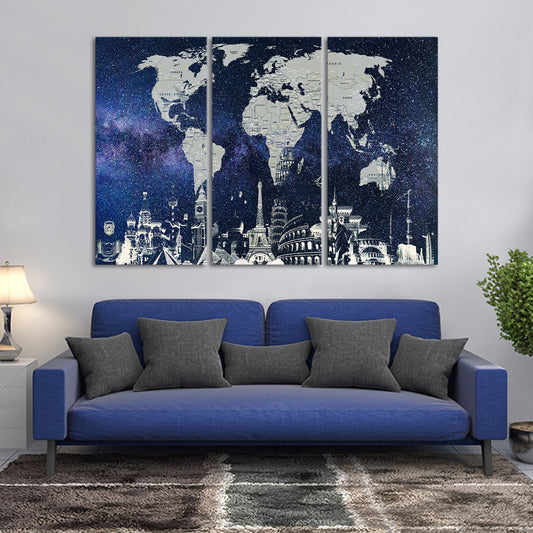 Starry World Map Masterpiece Multi Panel Canvas Wall Art