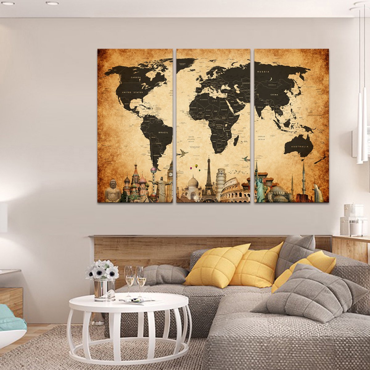 Vintage World Map Masterpiece Multi Panel Canvas Wall Art