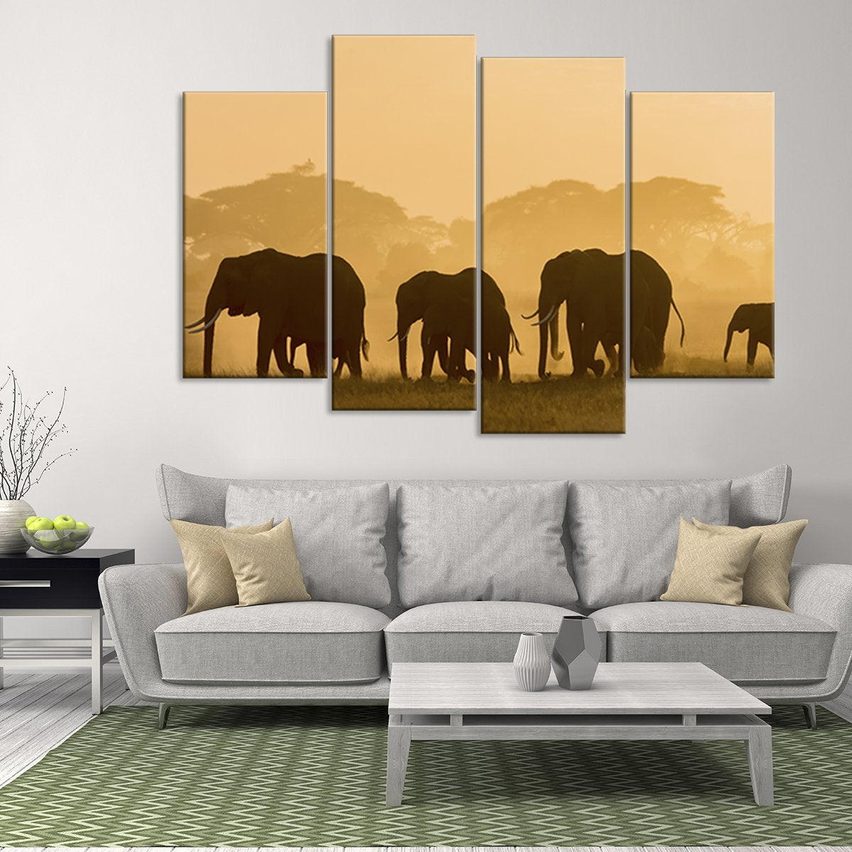 Elephants in Tanzania Multi Panel Canvas Wall Art