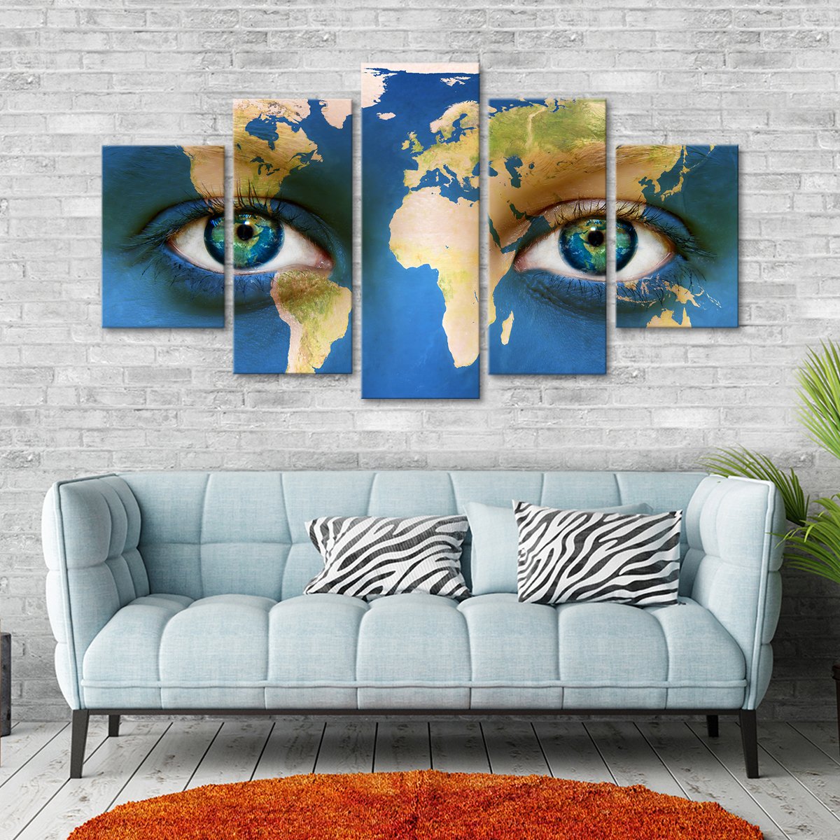 Colorful Eyes World Map Multi Panel Canvas Wall Art