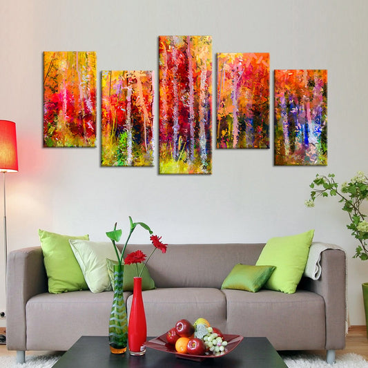 Autumn Trees Abstract Multi Panel Canvas Wall Art