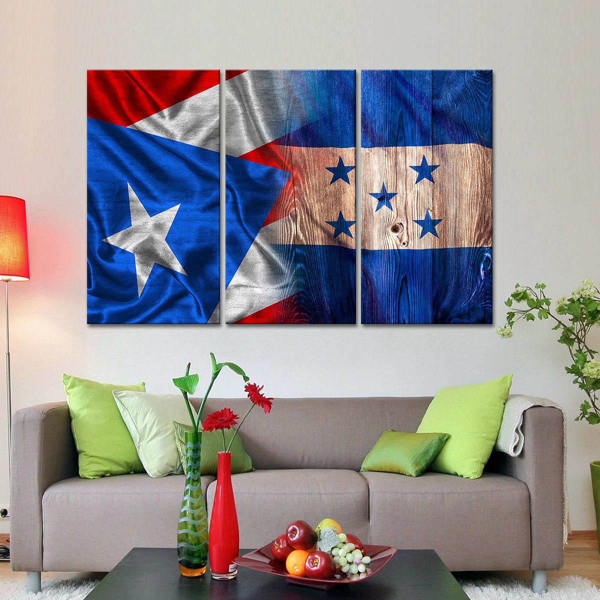 Puerto Rico And Honduras Flag Multi Panel Canvas Wall Art