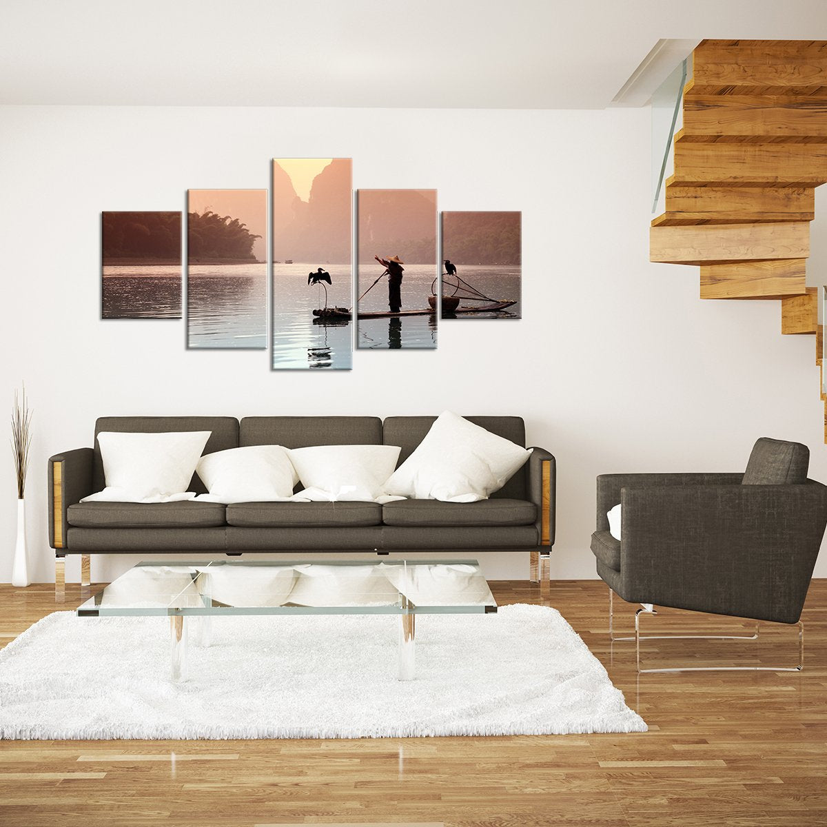 Chinese Fisherman Multi Panel Canvas Wall Art