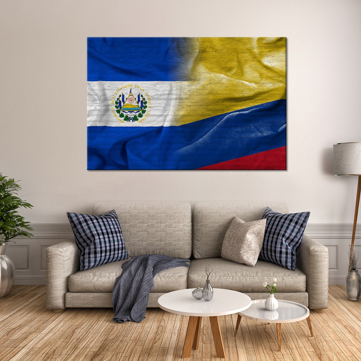 El Salvador And Columbia Flag Multi Panel Canvas Wall Art