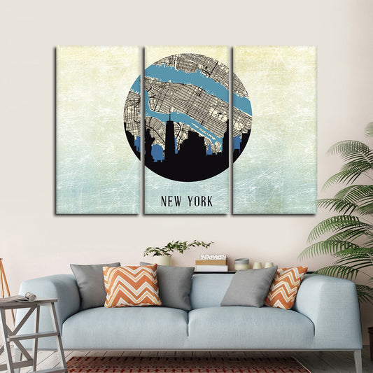 Landmark NYC Map Multi Panel Canvas Wall Art