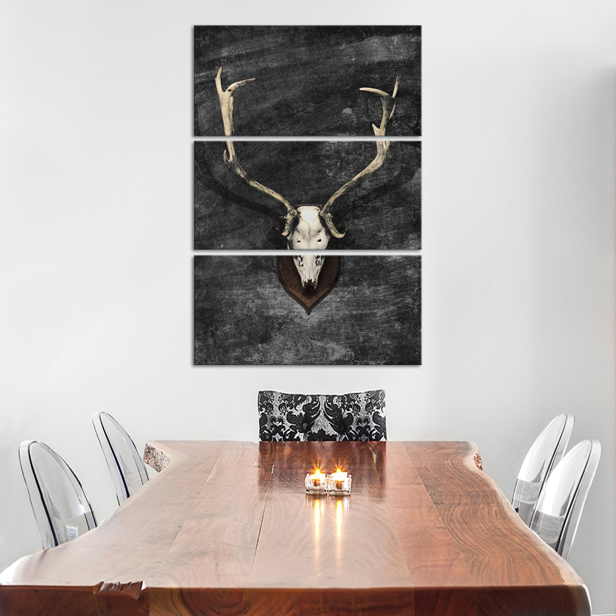 Large Horns Deer Skull Multi Panel Canvas Wall Art