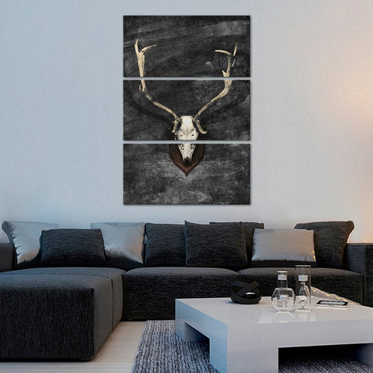 Large Horns Deer Skull Multi Panel Canvas Wall Art
