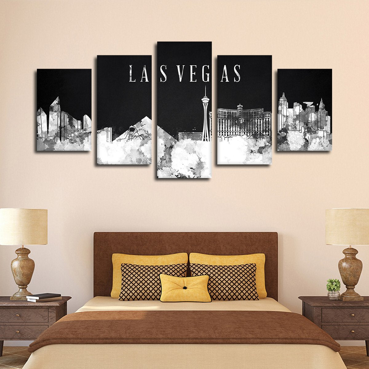 Las Vegas Watercolor Skyline BW Multi Panel Canvas Wall Art
