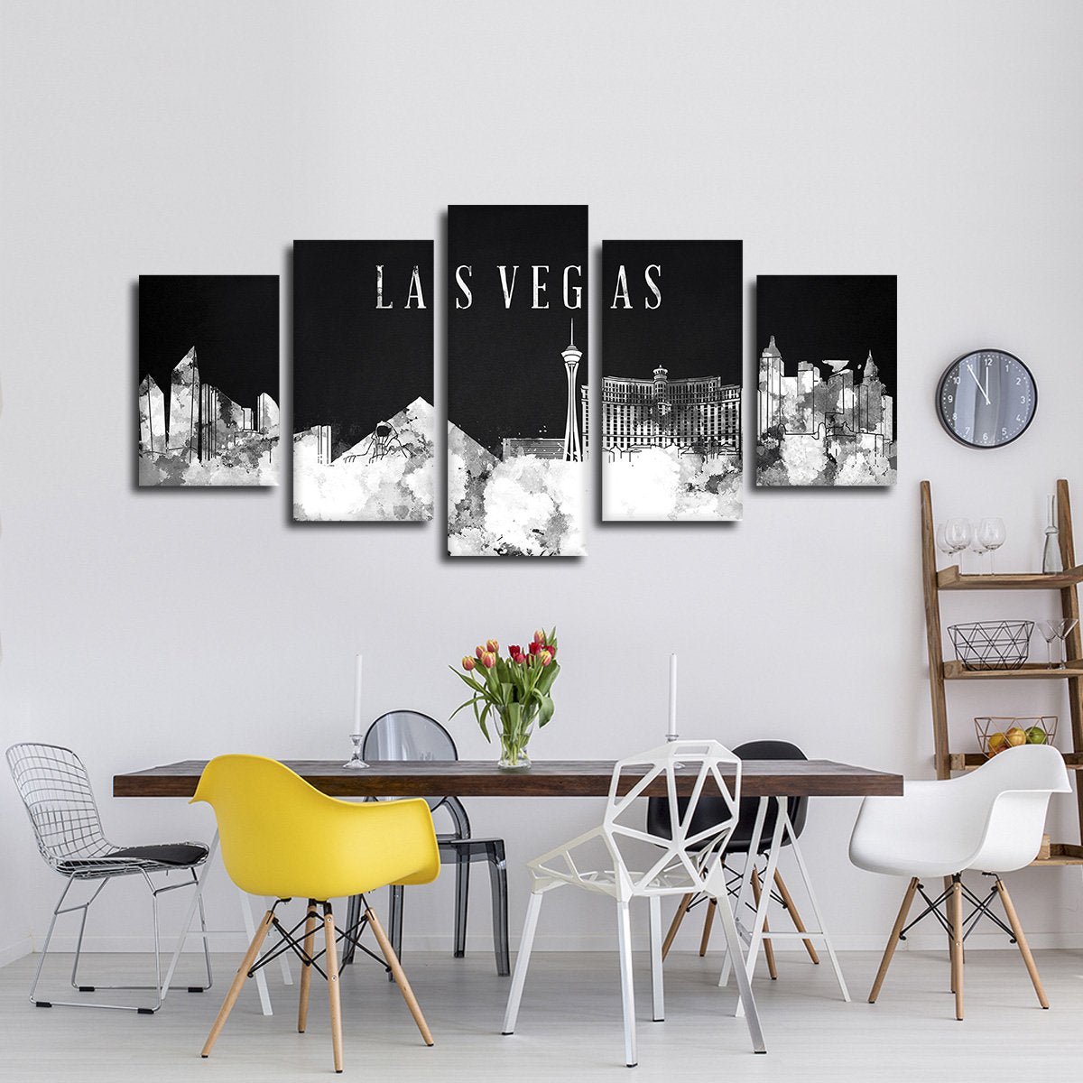 Las Vegas Watercolor Skyline BW Multi Panel Canvas Wall Art