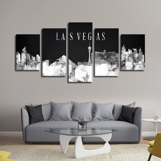 Las Vegas Watercolor Skyline BW Multi Panel Canvas Wall Art