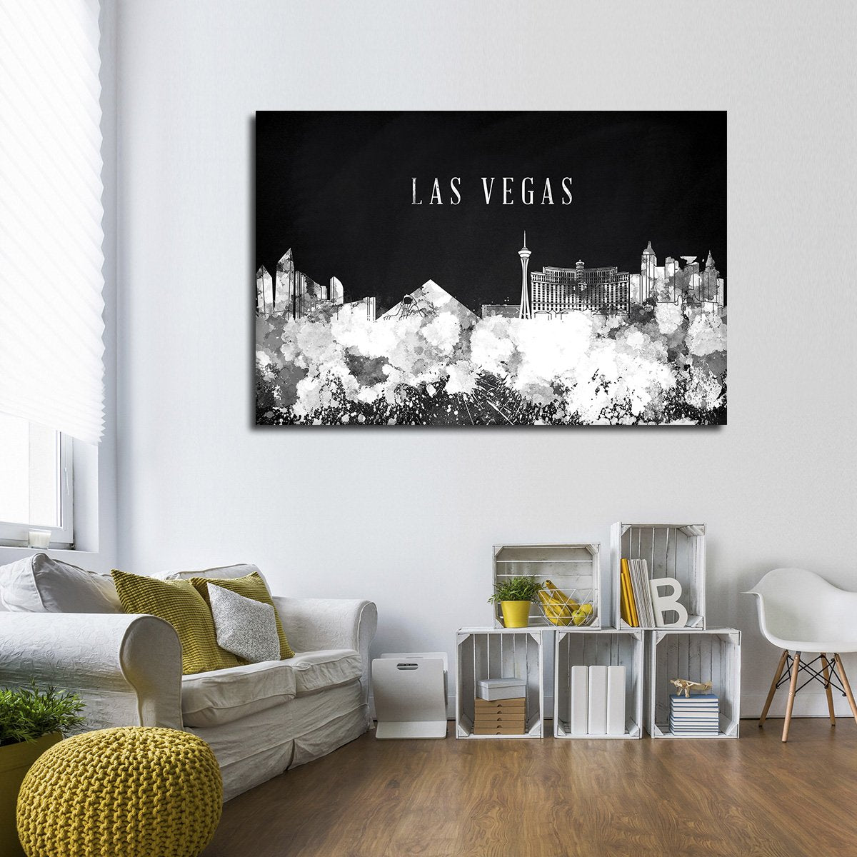 Las Vegas Watercolor Skyline BW Multi Panel Canvas Wall Art