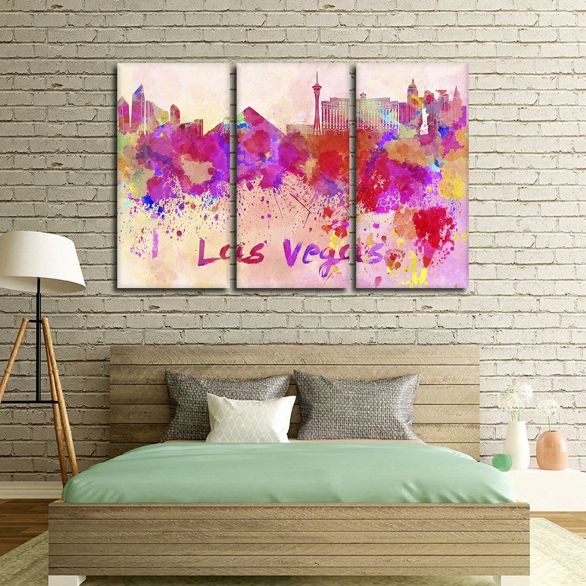 Las Vegas Watercolor Skyline Multi Panel Canvas Wall Art