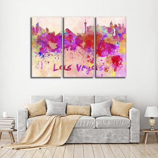 Las Vegas Watercolor Skyline Multi Panel Canvas Wall Art