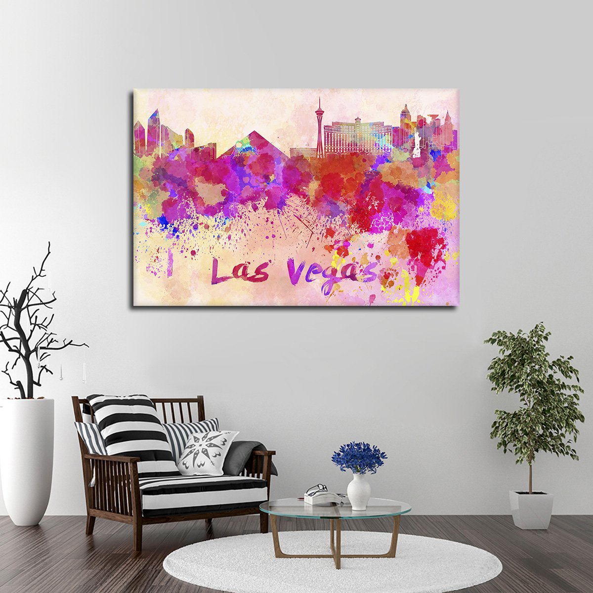 Las Vegas Watercolor Skyline Multi Panel Canvas Wall Art