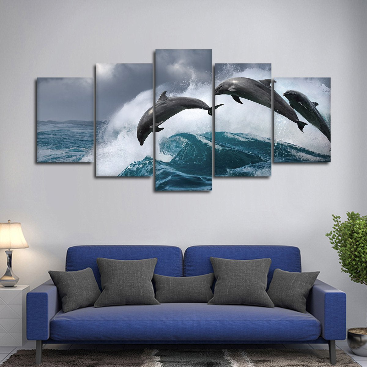 Leaping Dolphins Multi Panel Canvas Wall Art