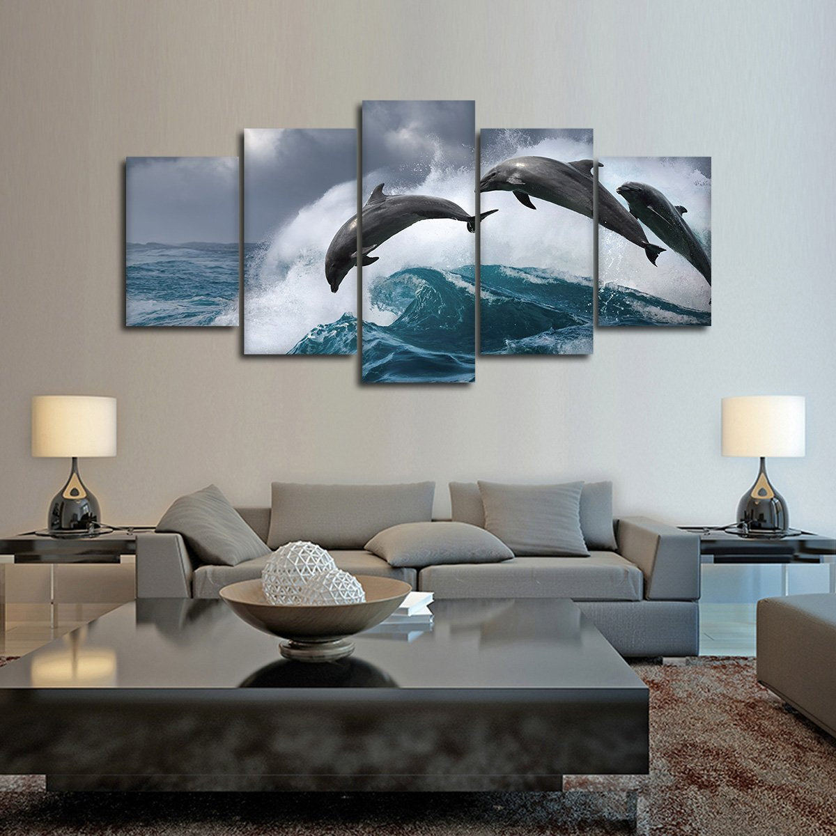 Leaping Dolphins Multi Panel Canvas Wall Art