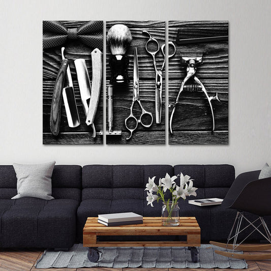 Lifestyle Barbershop BW Multi Panel Canvas Wall Art
