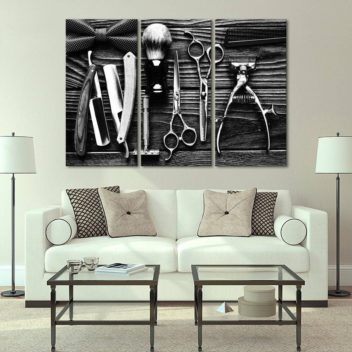 Lifestyle Barbershop BW Multi Panel Canvas Wall Art