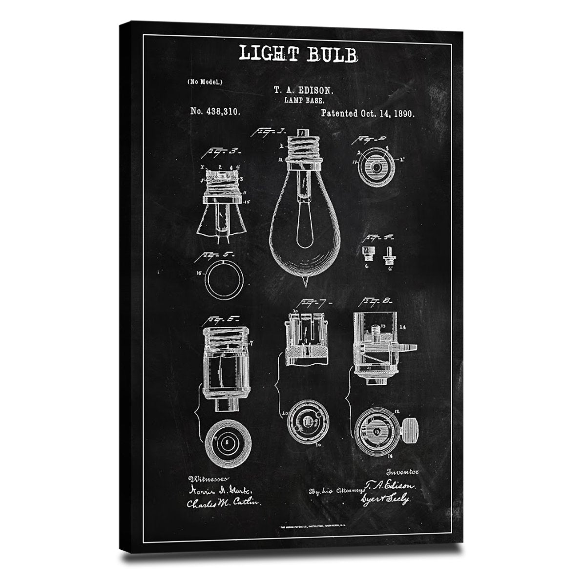 Light Bulb Patent BW Canvas Wall Art