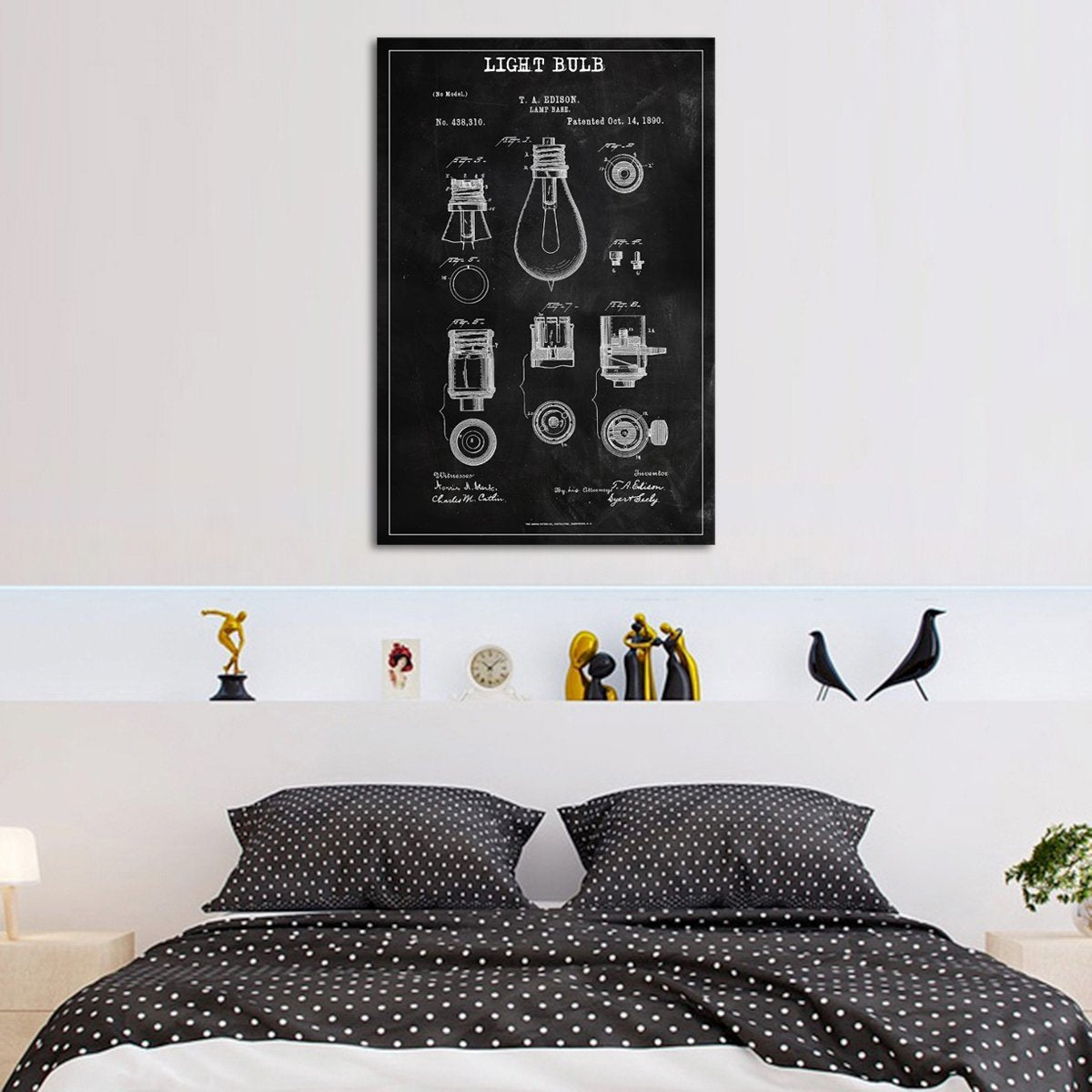 Light Bulb Patent BW Canvas Wall Art