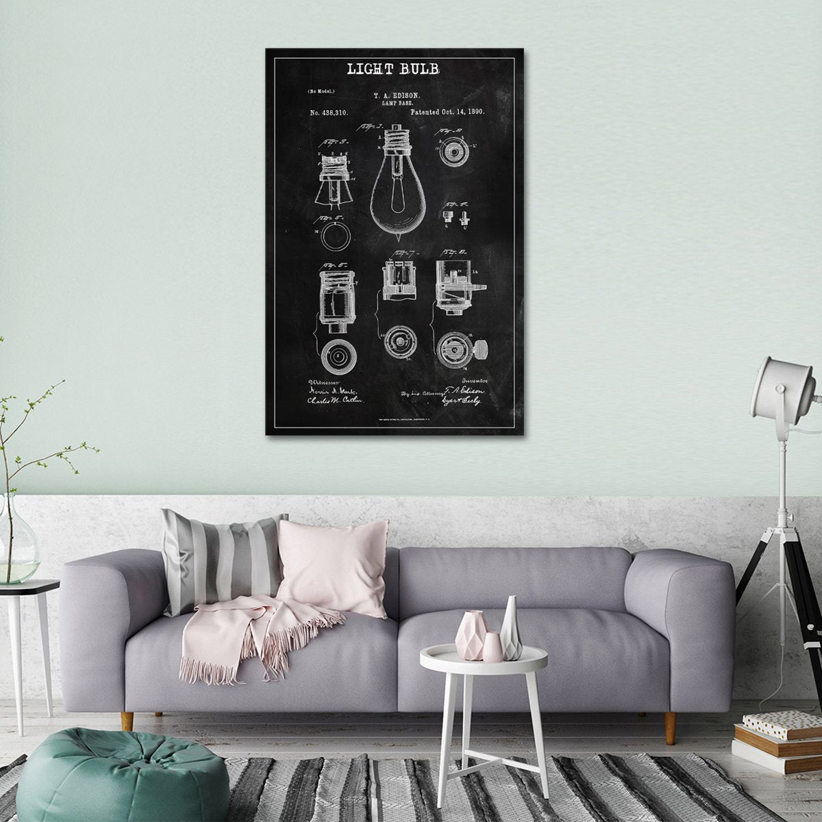 Light Bulb Patent BW Canvas Wall Art