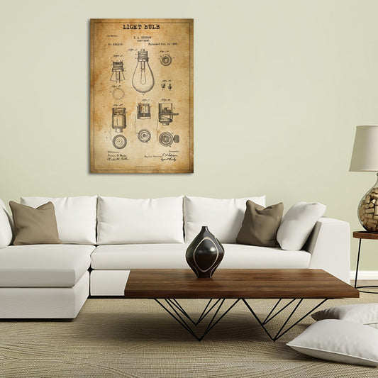 Light Bulb Patent Canvas Wall Art