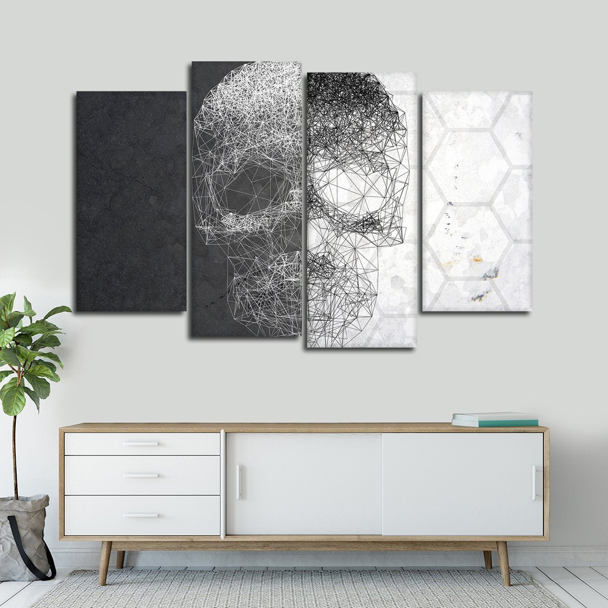 Linework Skull Multi Panel Canvas Wall Art