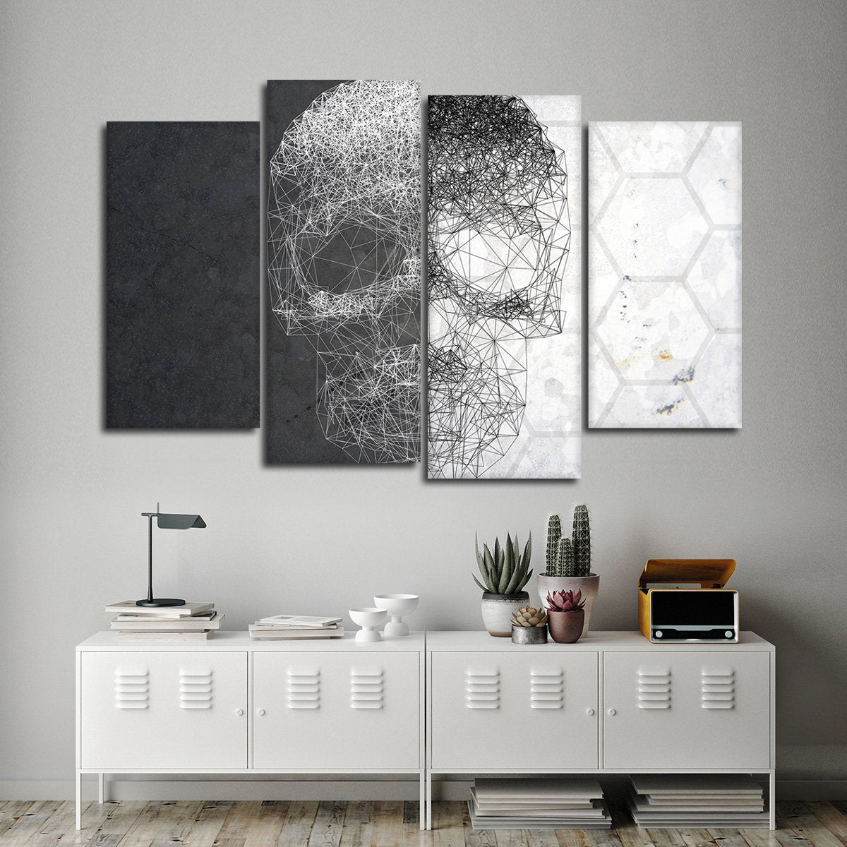 Linework Skull Multi Panel Canvas Wall Art