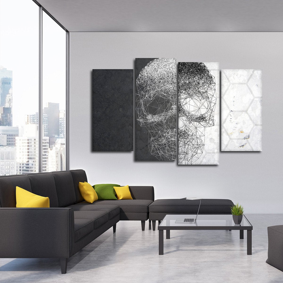 Linework Skull Multi Panel Canvas Wall Art