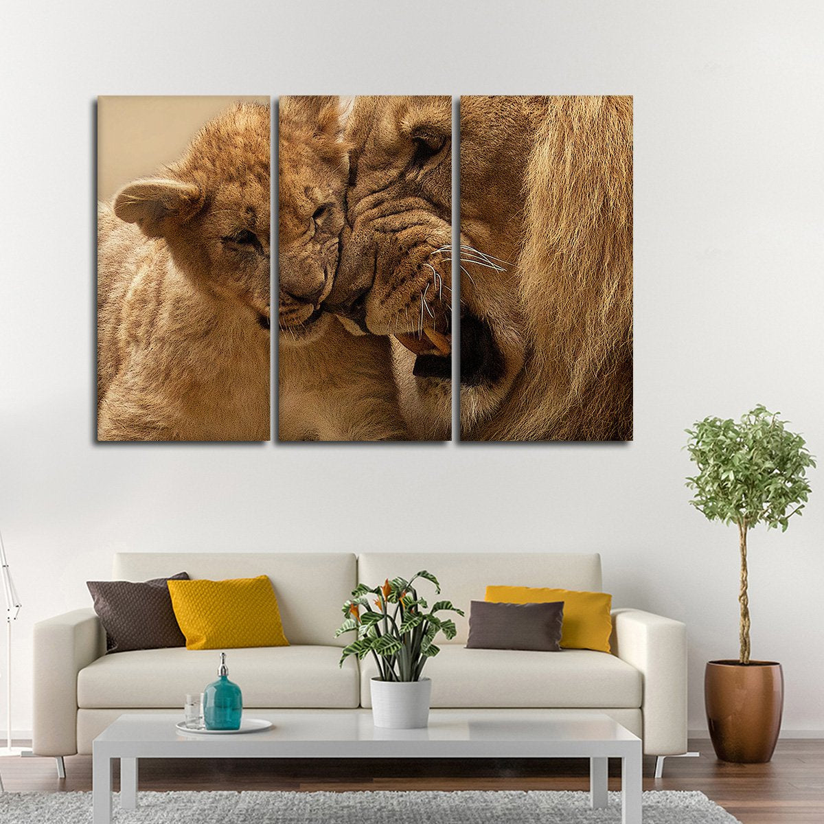 Lion And Cub Multi Panel Canvas Wall Art