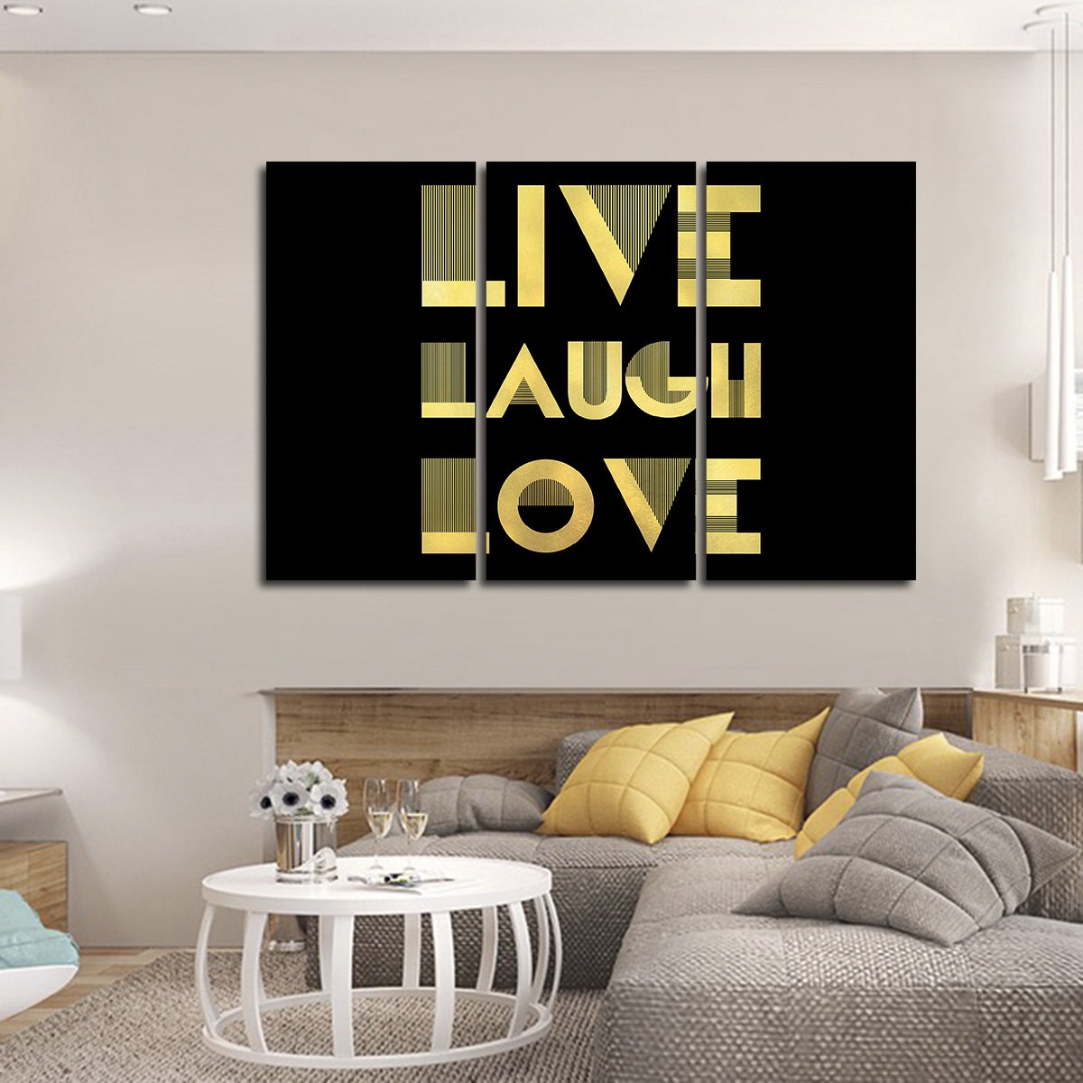 Live Laugh Love Gold Multi Panel Canvas Wall Art