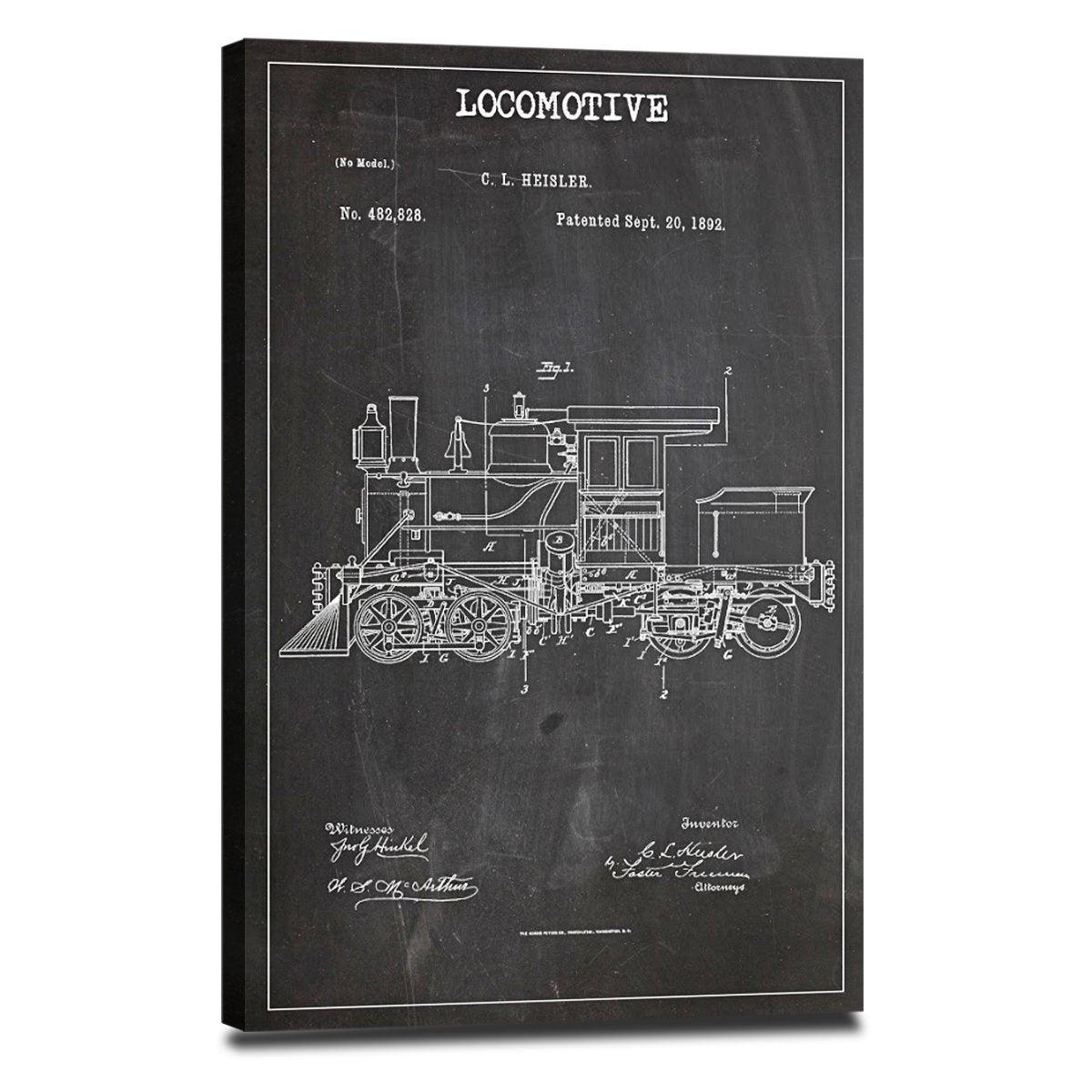 Locomotive Patent BW Canvas Wall Art