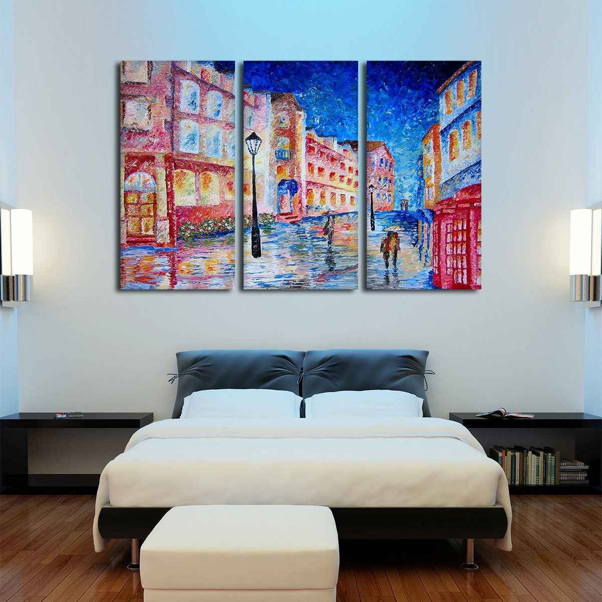 London In The Rain Multi Panel Canvas Wall Art