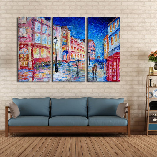 London In The Rain Multi Panel Canvas Wall Art