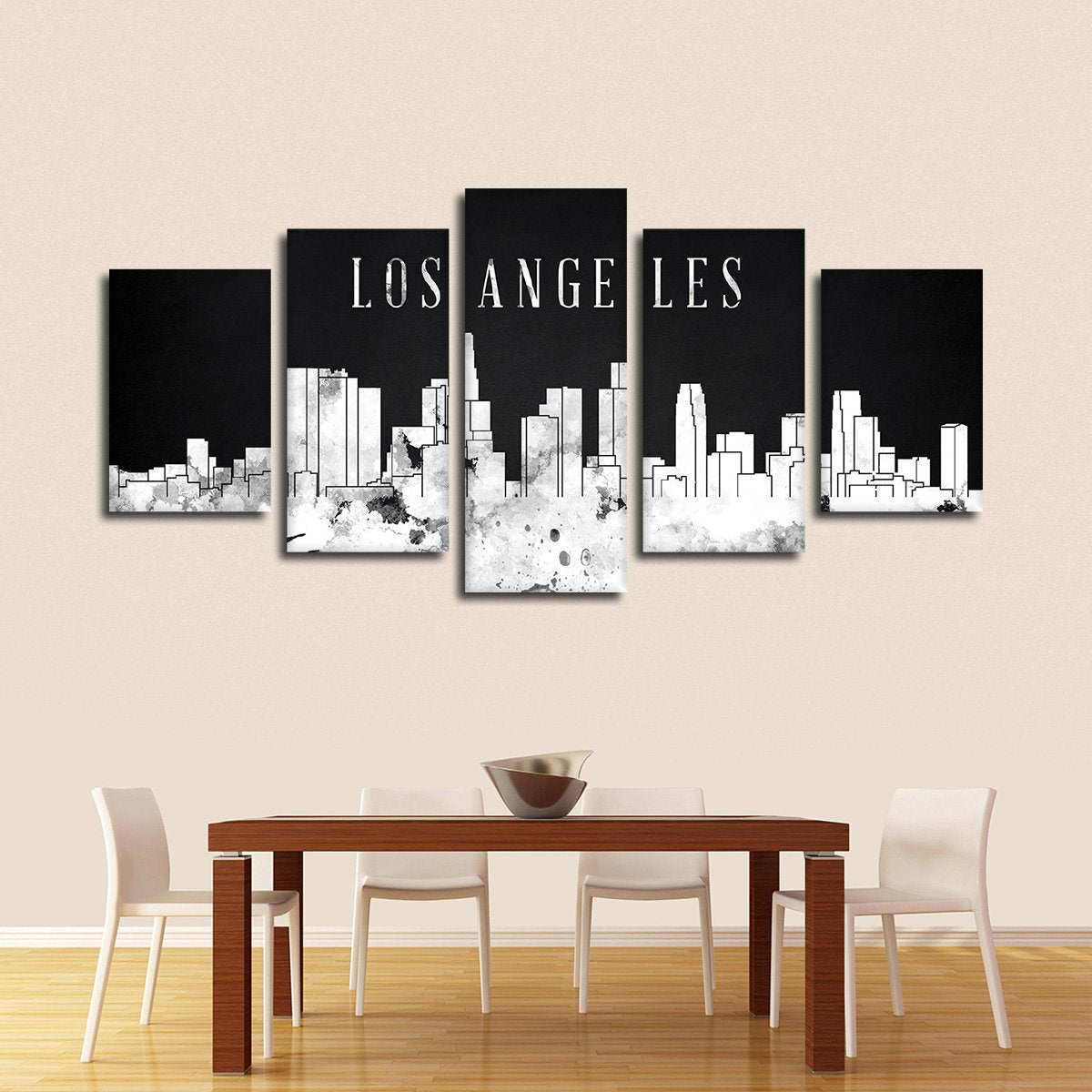 Los Angeles Watercolor Skyline BW Multi Panel Canvas Wall Art