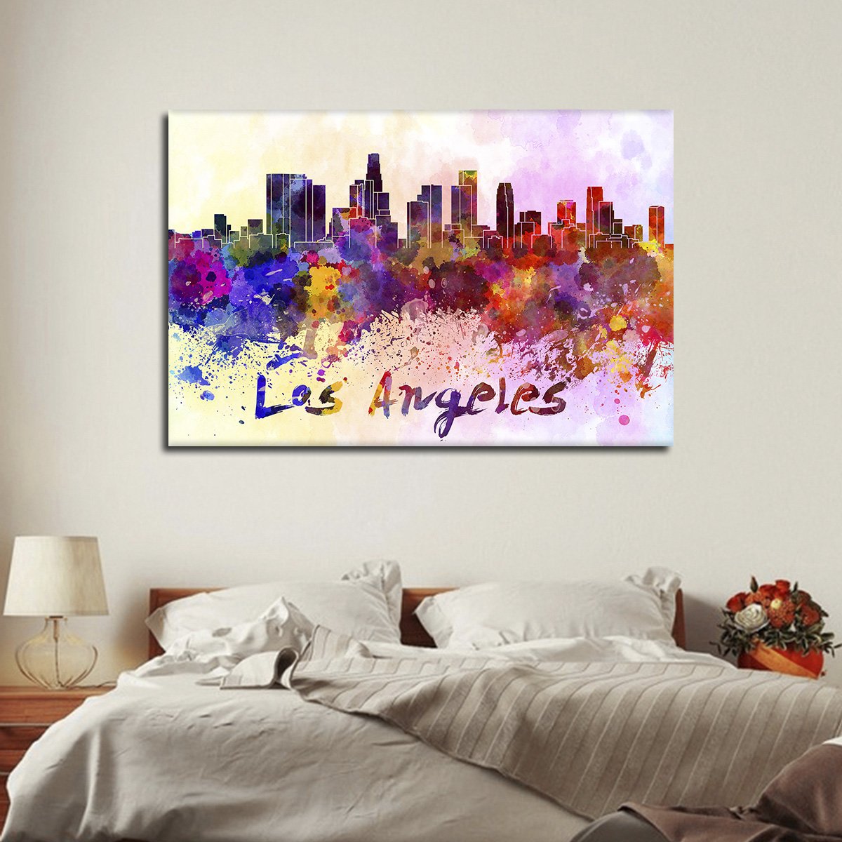 Los Angeles Watercolor Skyline Multi Panel Canvas Wall Art
