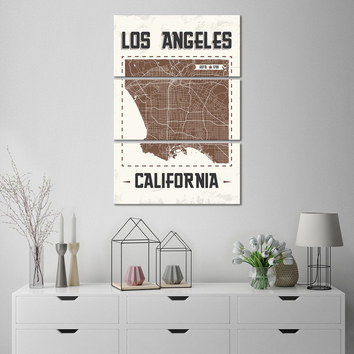 Los Angeles Map Multi Panel Canvas Wall Art